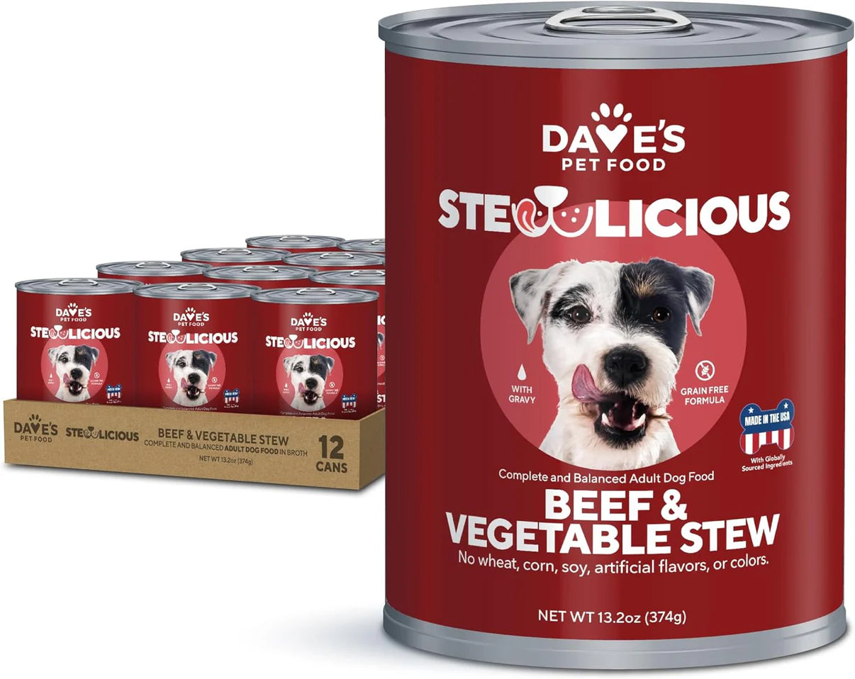 Estofado de carne y verduras Stewlicious de Dave de 13,2 oz para perros