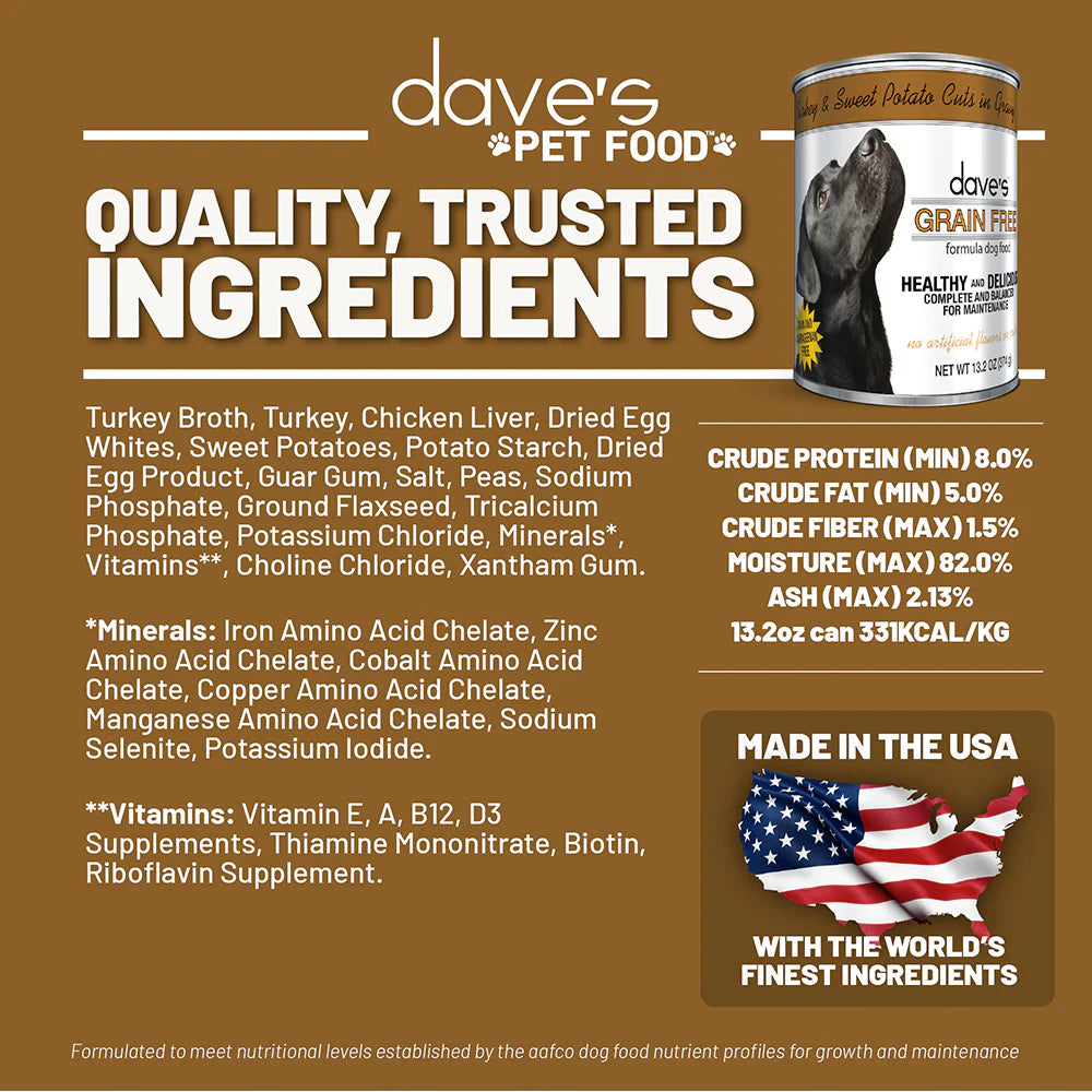 Dave's Stewlicious Turkey & Sweet Potato Cuts in Gravy For Dogs (13.2oz)
