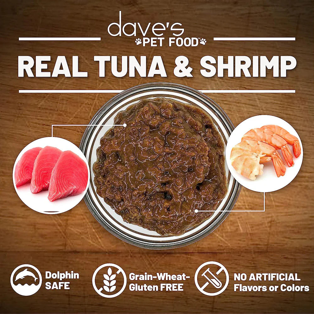 Cena de atún y camarones sin cereales naturalmente saludable de Dave's de 5,5 oz en salsa Wet Cate Food