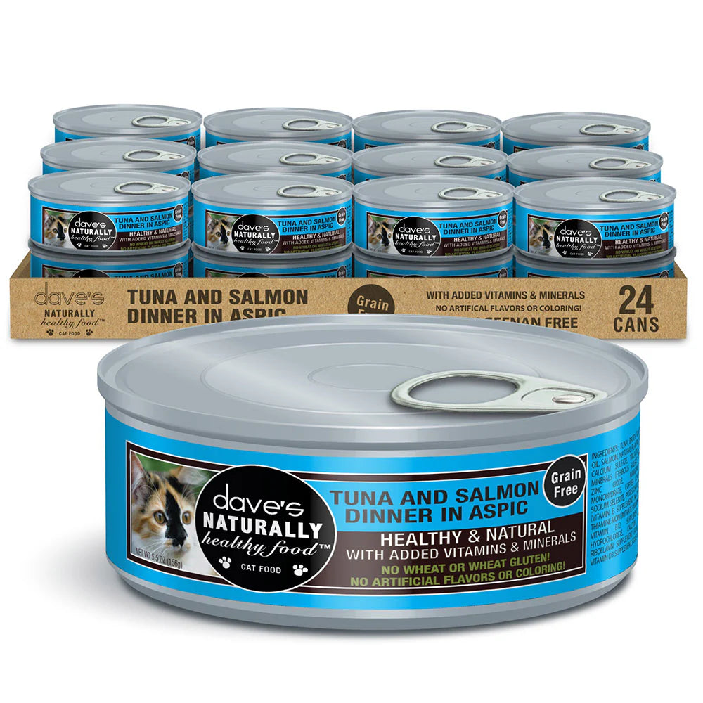 Dave's Naturally Healthy Grain Free Tuna & Salmon Dinner in Aspic Wet Cat Food (5.5oz)