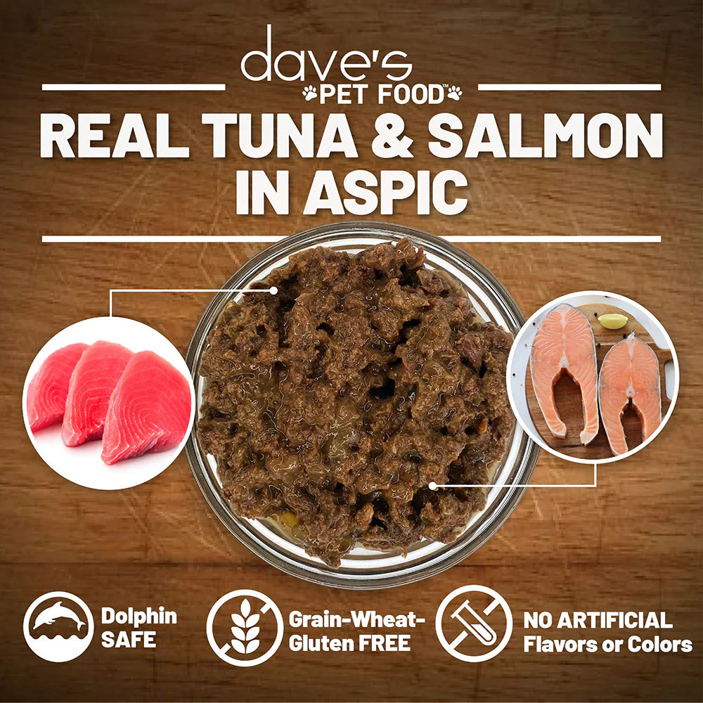 Dave's Naturally Healthy Grain Free Tuna & Salmon Dinner in Aspic Wet Cat Food (5.5oz)