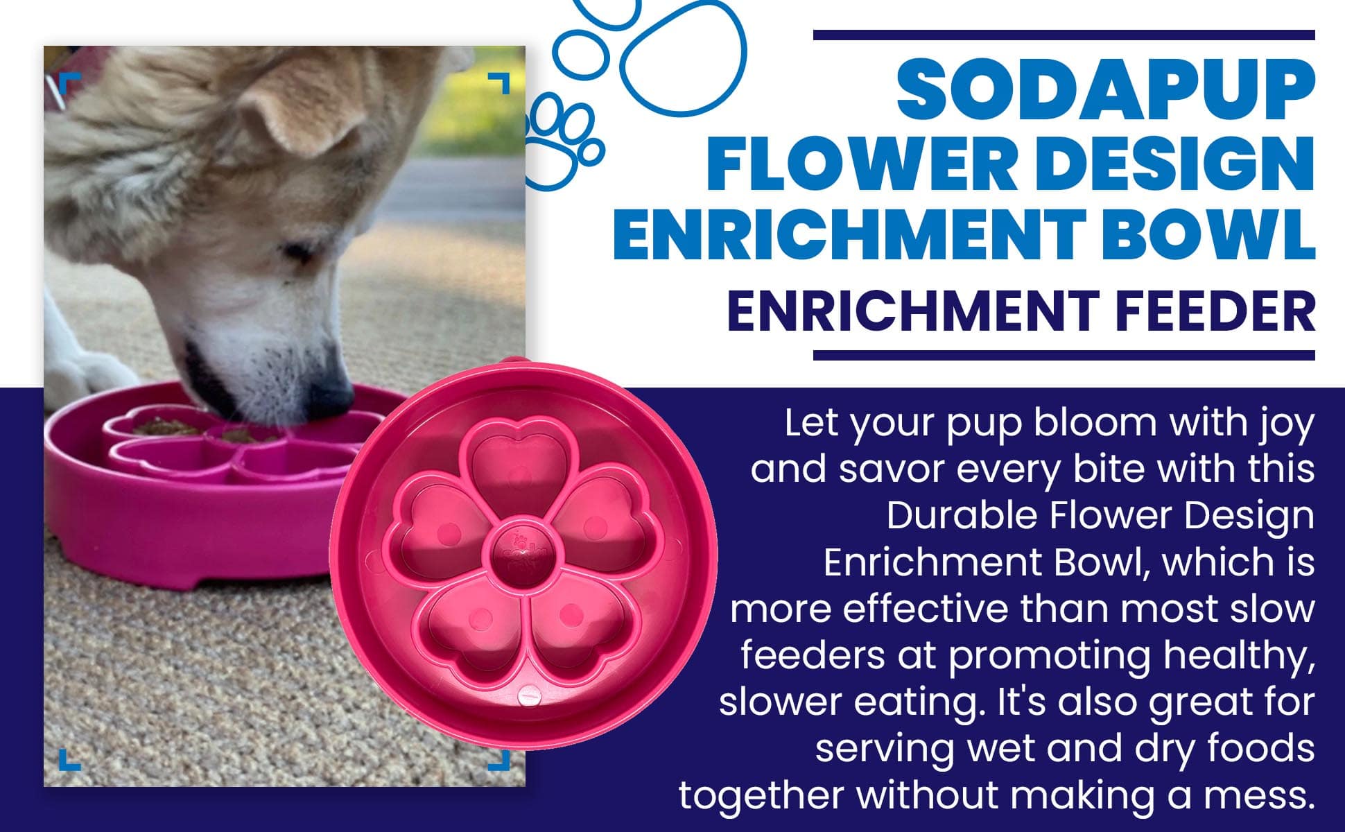 Flower eBowl Deep Slow Feeder Dog Bowl for Enrichment | USA Made