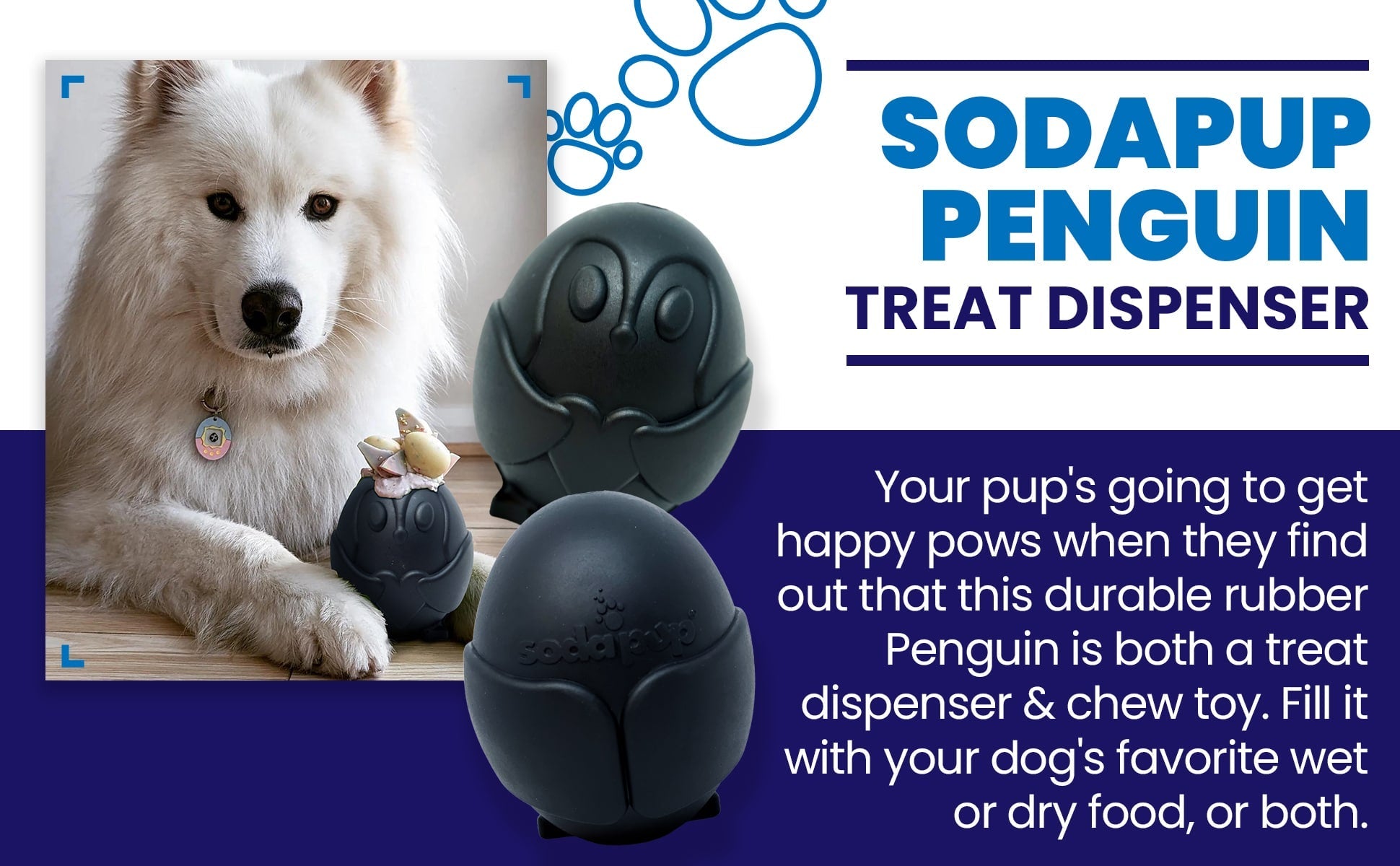 Penguin Durable Rubber Chew Toy and Treat Dispenser