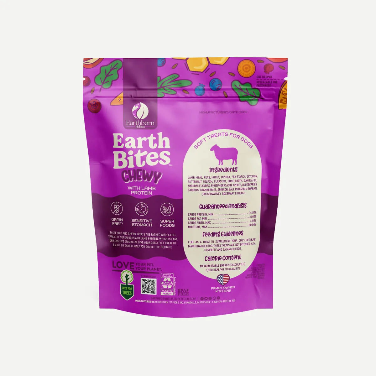 7oz EarthBites masticable con proteína de cordero, golosinas para perros sin cereales