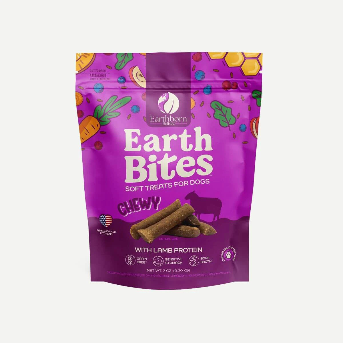 7oz EarthBites masticable con proteína de cordero, golosinas para perros sin cereales