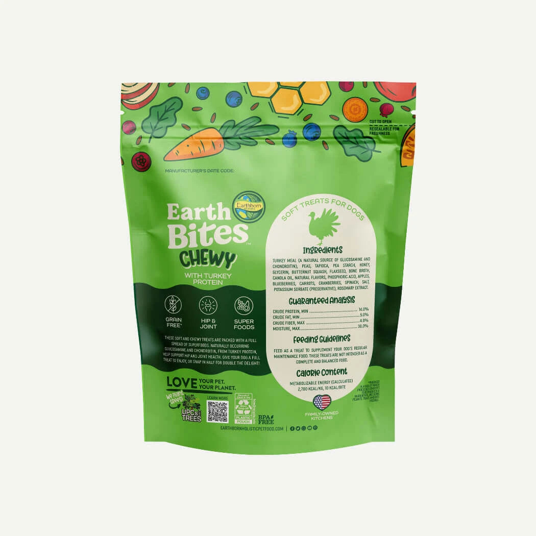 EarthBites masticable con proteína de pavo de 7 oz, golosinas para perros sin cereales