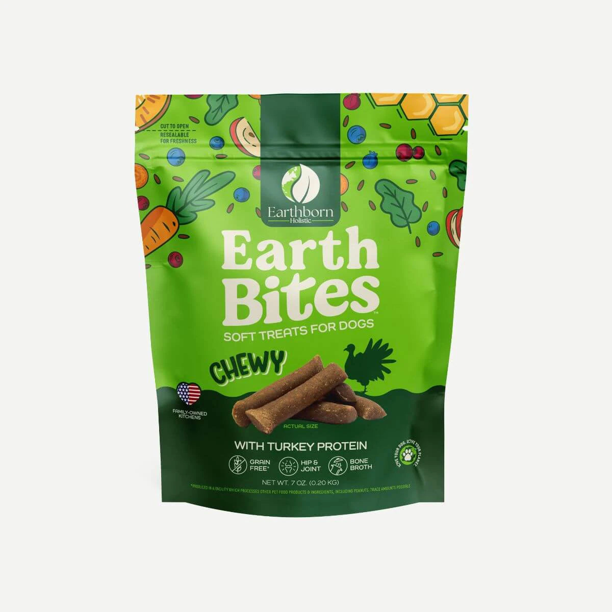 EarthBites masticable con proteína de pavo de 7 oz, golosinas para perros sin cereales