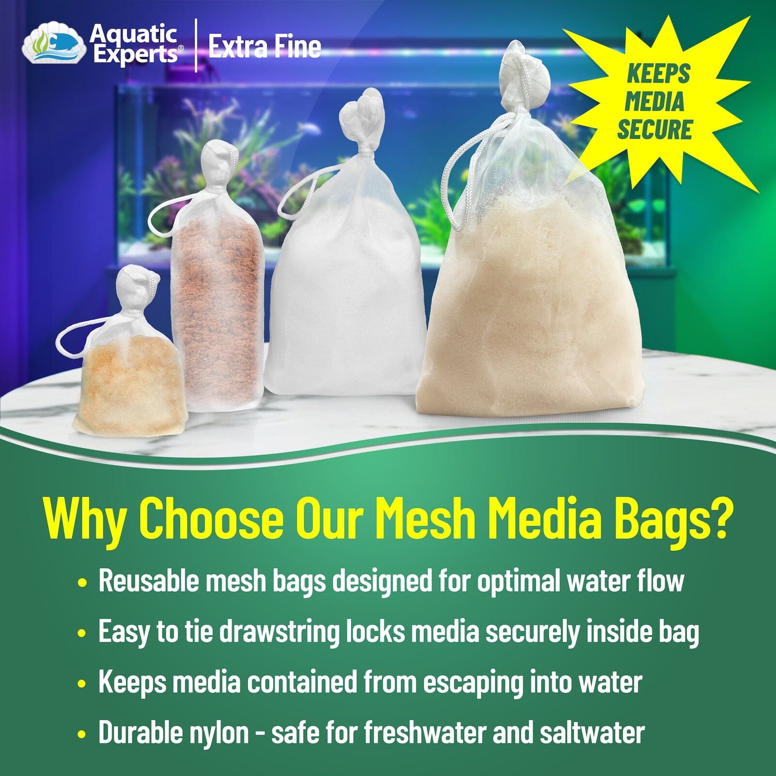Aquatic Experts Aquatic Experts Aquarium Filter Bag - Extra Fine Mesh Media Bags - Ideal for Efficient Aquarium Filtration