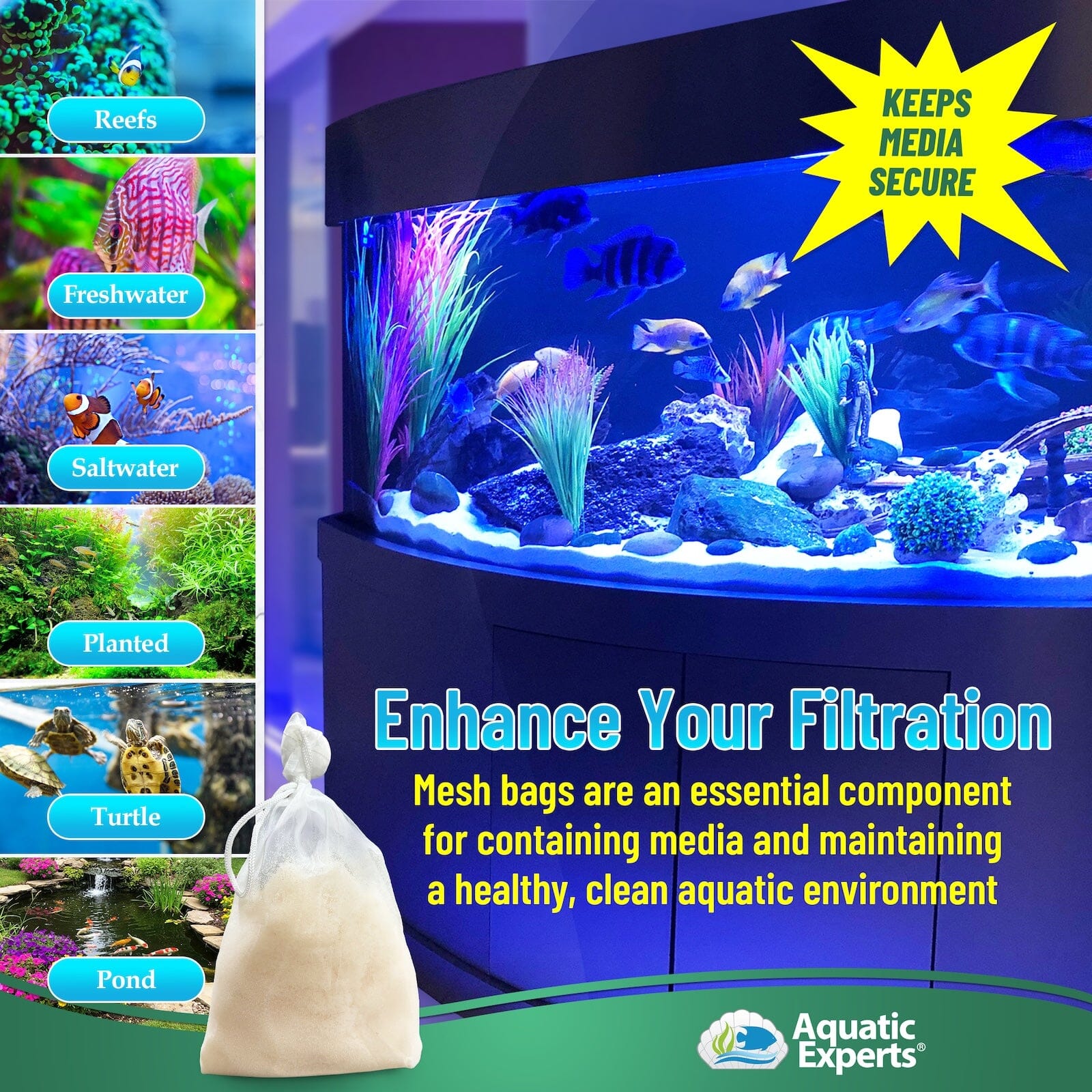 Aquatic Experts Aquatic Experts Aquarium Filter Bag - Extra Fine Mesh Media Bags - Ideal for Efficient Aquarium Filtration