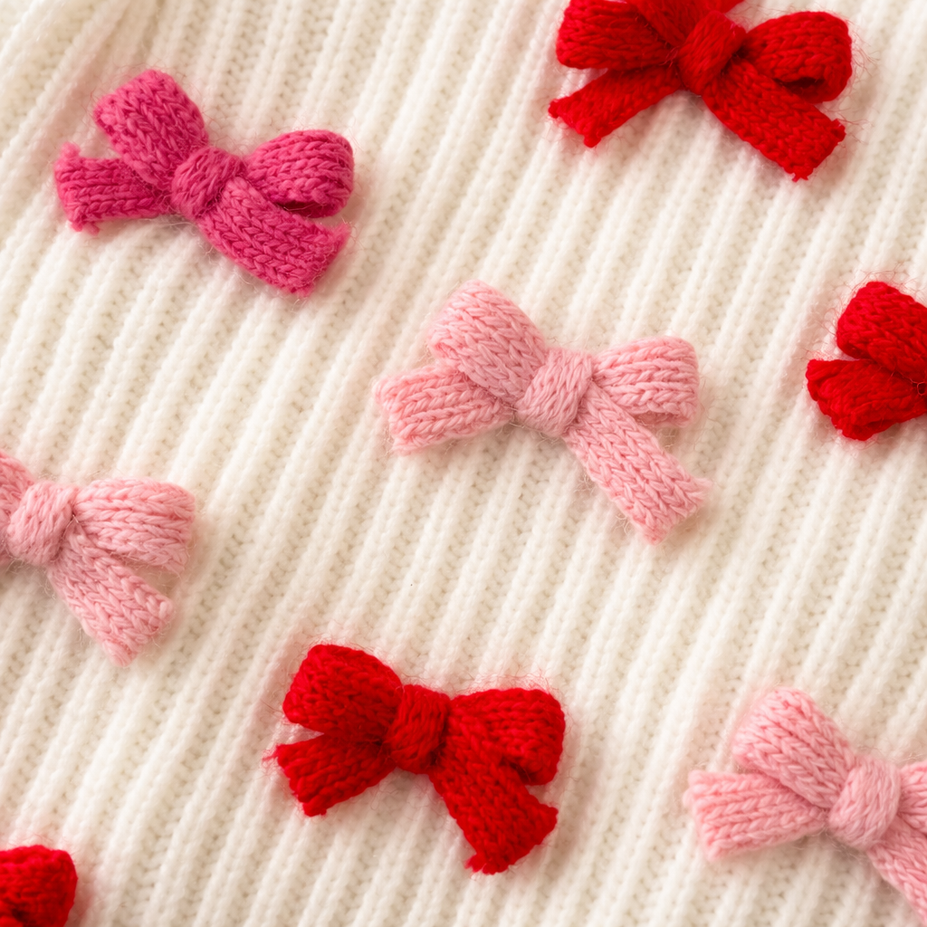 Found My Animal Bow Sweater - Red & Pink