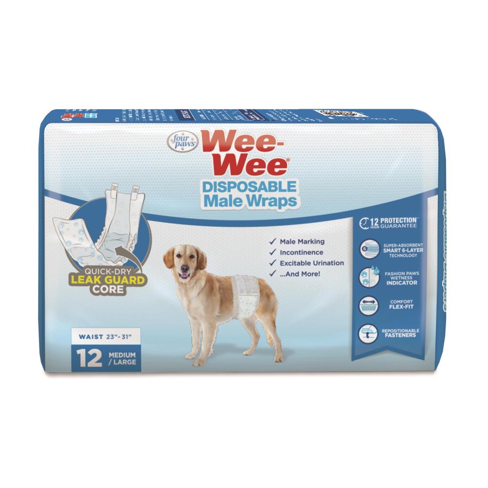 Envolturas desechables para perros machos Wee-Wee® de cuatro patas, medianas/grandes, de 12 ct