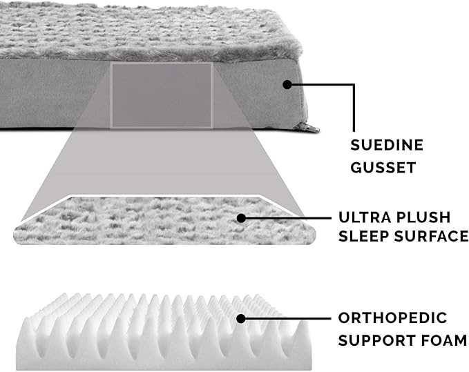FurHaven Orthopedic Deluxe Mattress Pet Bed - Ultra Plush Grey, Jumbo