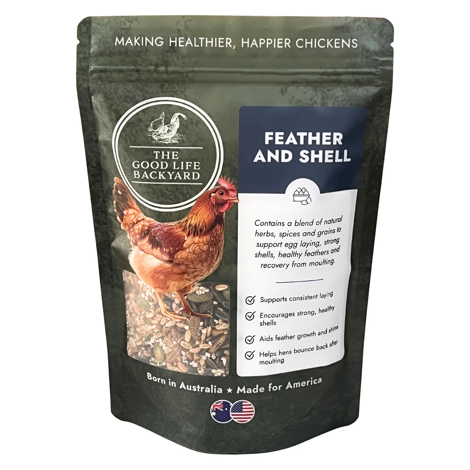 The Good Life Backyard Feather and Shell - Natural Supplement for Eggshells & Molt Recovery | 1 lb