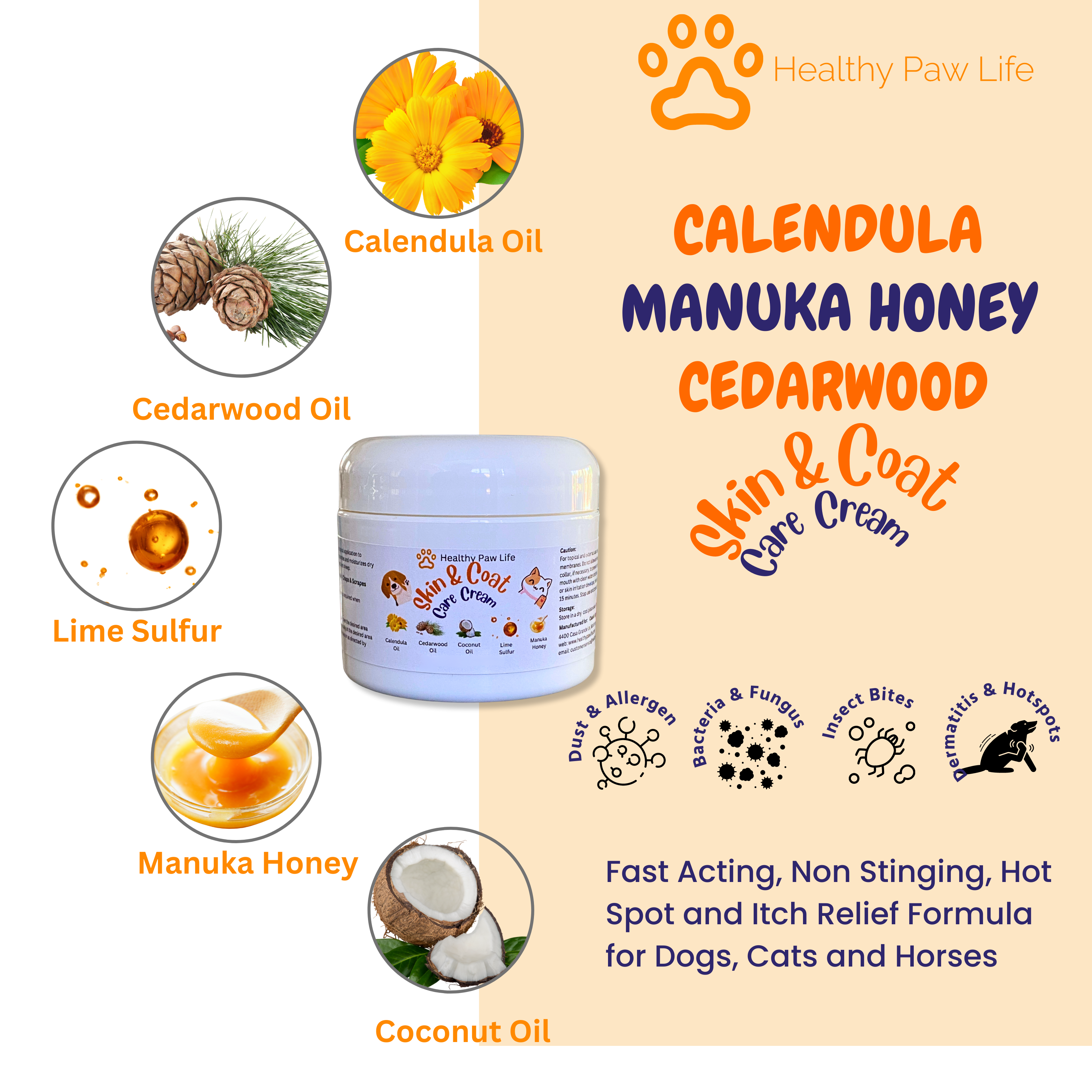 Healthy Paw Life - Calendula Manuka Honey & Cedarwood - Skin & Coat Care Cream