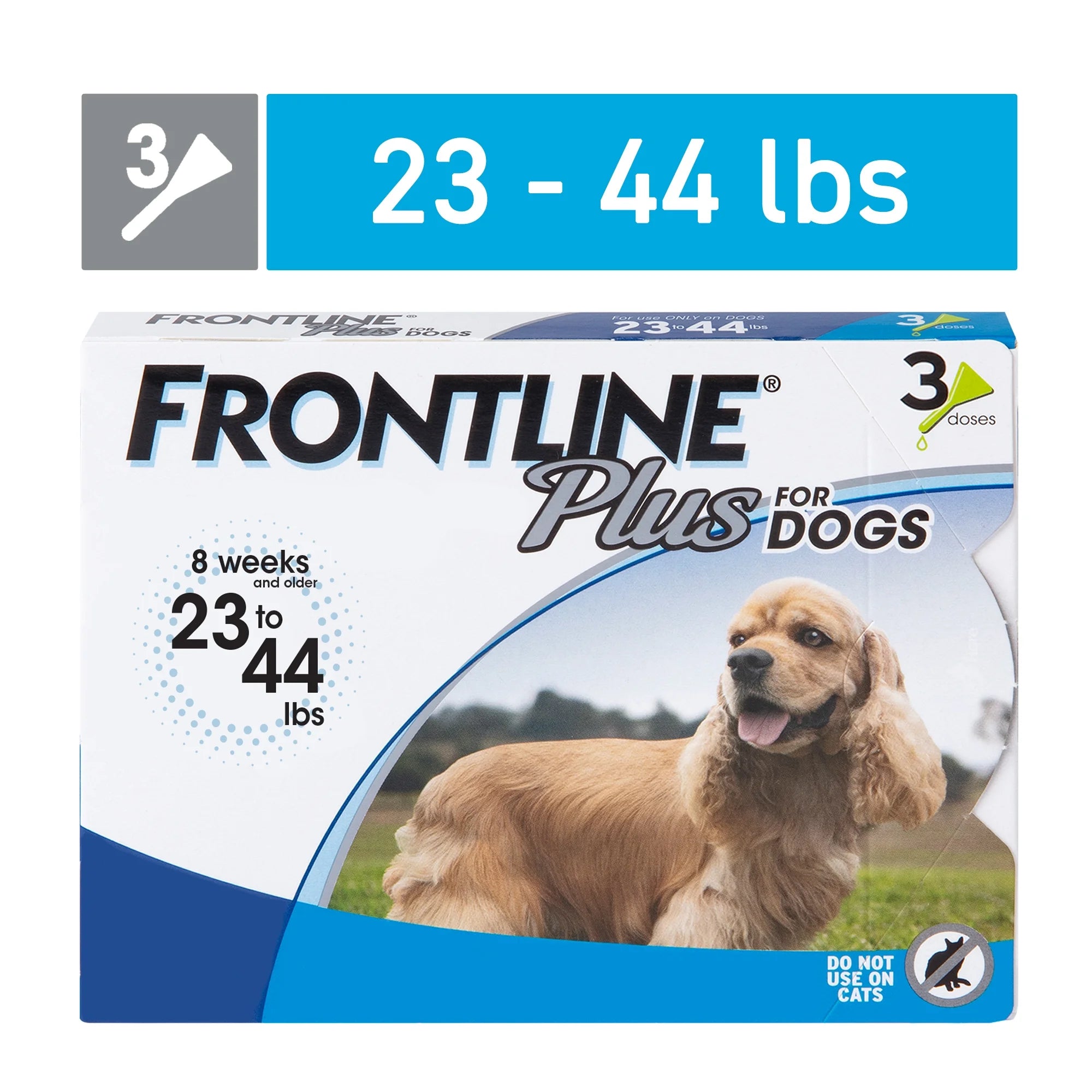 23-44 磅 3PK Frontline Plus 狗用跳蚤和蜱虫治疗剂，适用于中型犬