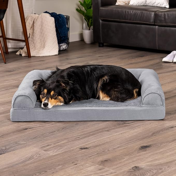 Furhaven Orthopedic Dog Bed Plush & Suede Sofa - Gray, Large