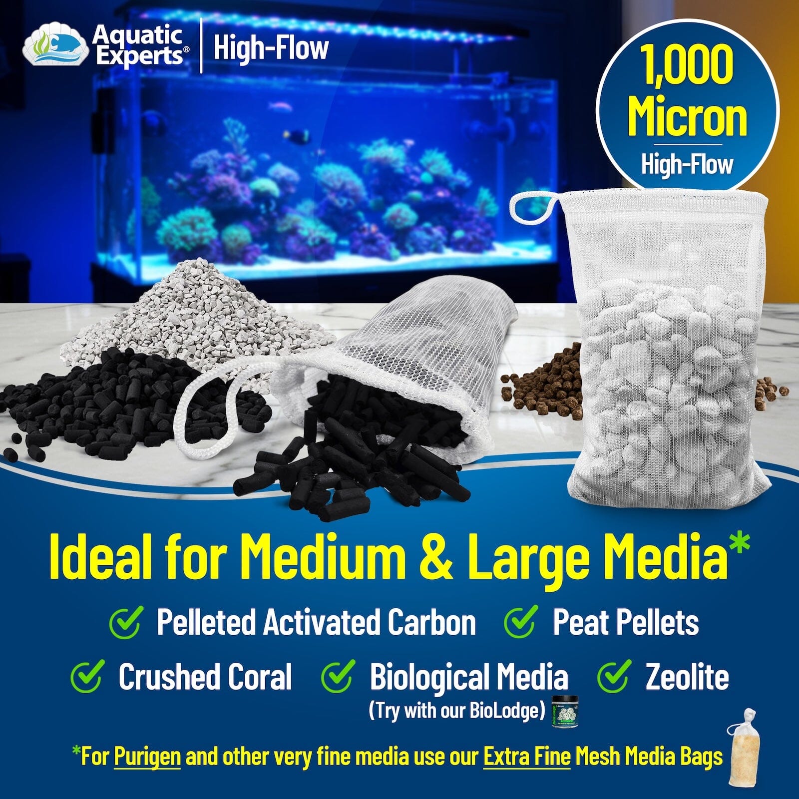 Aquatic Experts Aquarium Filter Bag - High Flow Mesh Media Bags - Ideal for Efficient Aquarium Filtration