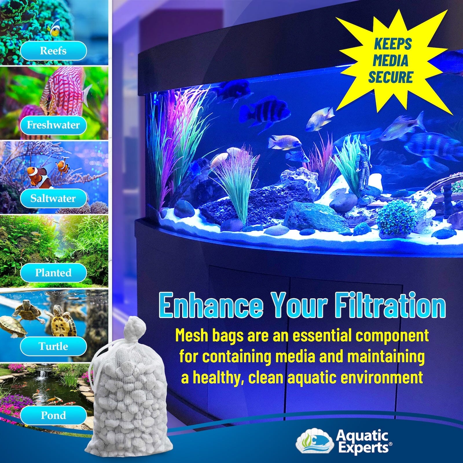 Aquatic Experts Aquarium Filter Bag - High Flow Mesh Media Bags - Ideal for Efficient Aquarium Filtration