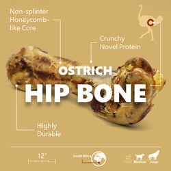 Ostrich Hip Bone (12" x 5"x 3”): The Durable, Flavor-Packed Chew for Medium & Large Dogs