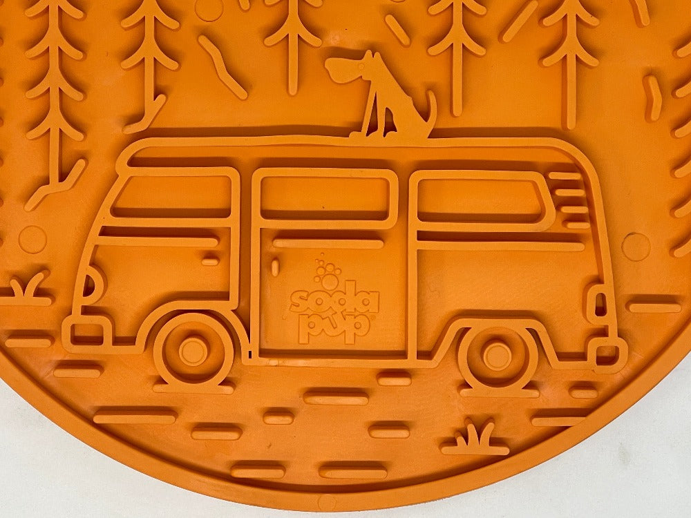 Camp eMat - Enrichment Lick Mat For Dogs and Cats - with Suction Cups | Retro Van Design | USA Made