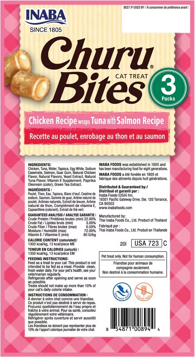 Inaba Churu Bites Chicken Wraps Tuna w/ Salmon Cat Treats (1.05oz)