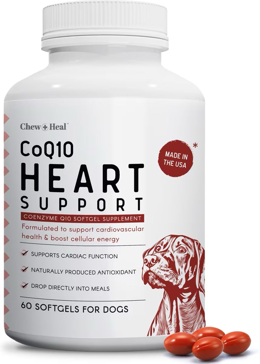 Chew + Heal CoQ10 Heart Support Softgels Supplement for Dogs 60 Soft Gels