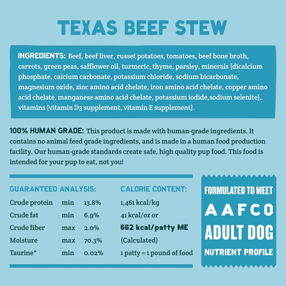 A Pup Above Grain Free Texas Beef Stew Fresh Dog Food (1lb)