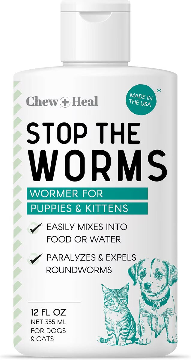 Chew + Heal Stop The Worms Dewormer Liquid for Puppies & Kittens | 4oz