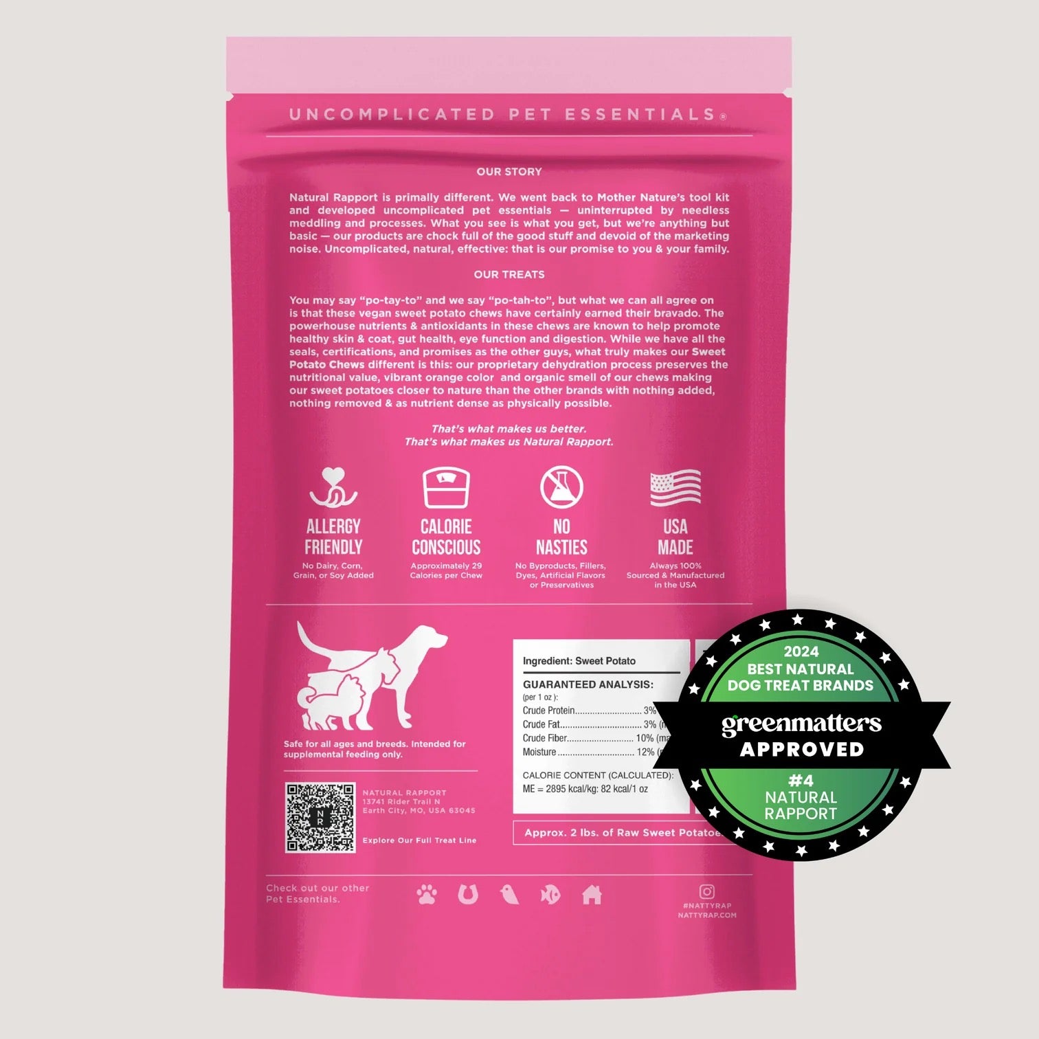 Natural Rapport The Only Dehydrated Sweet Potato Bites Dogs Need Dog Treats (8oz)