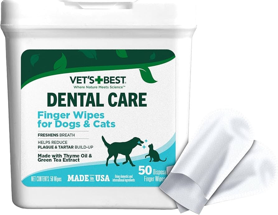 50Ct Vet's Best Dental Care Finger Wipes for Dogs and Cats