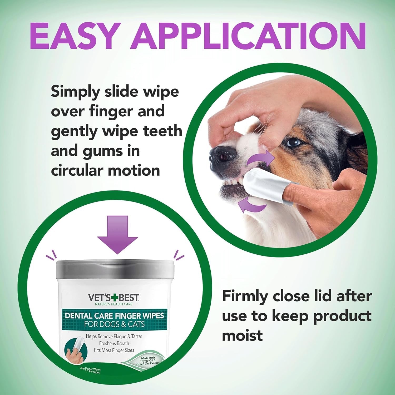 50Ct Vet's Best Dental Care Finger Wipes for Dogs and Cats