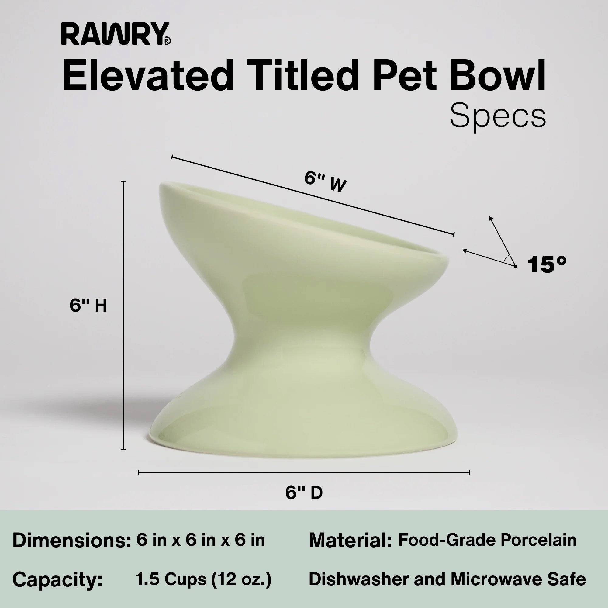 Rawry Elevated Tilted Ceramic Pet Bowl (Seafoam)