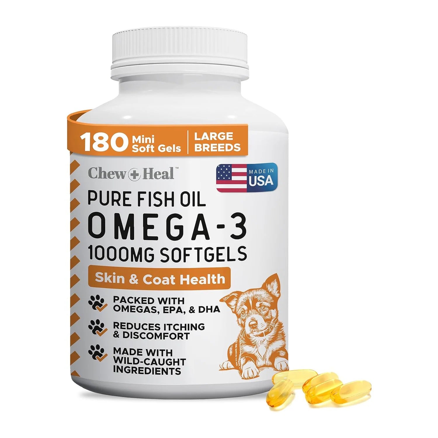 Chew + Heal Omega-3 Softgels Made With Wild-Caught Fish - 180 Capsules