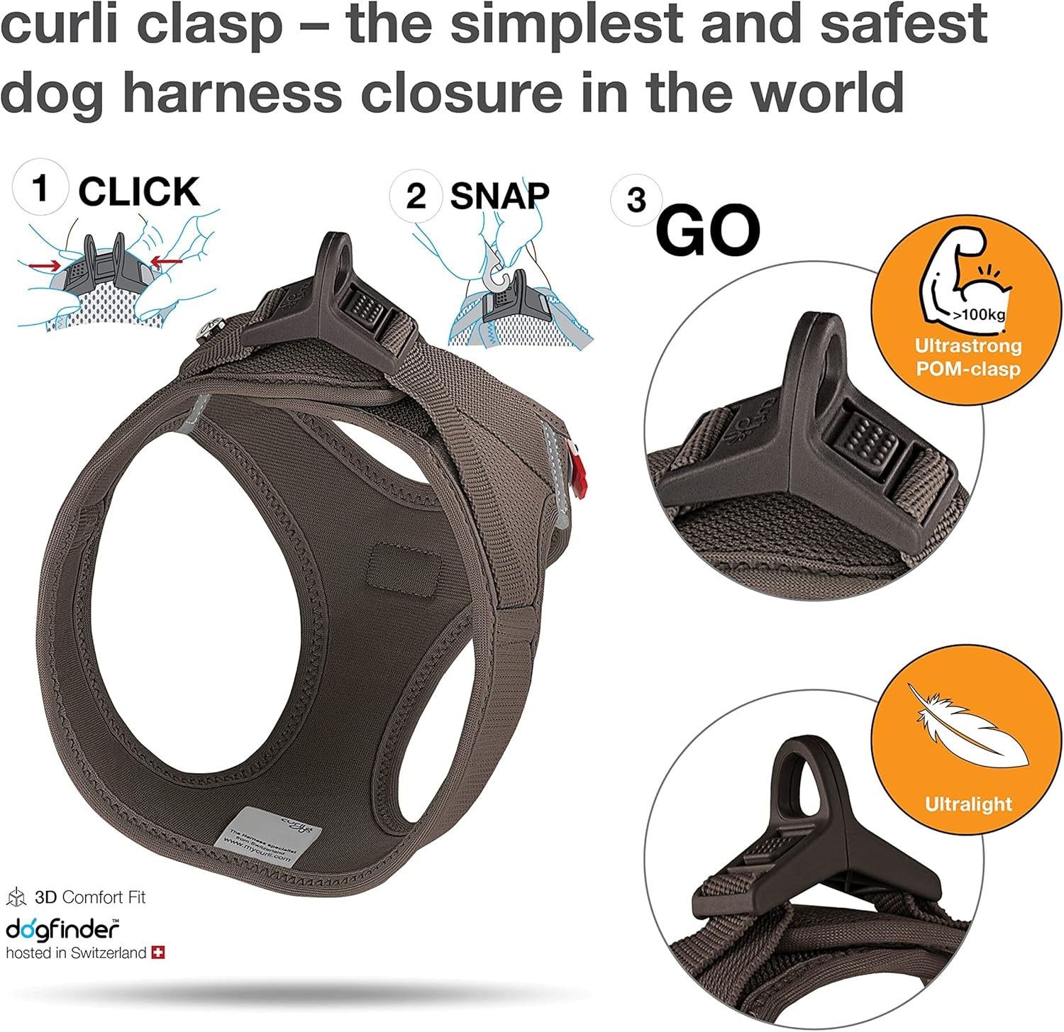 Curli Air Mesh Clasp Vest Harness, Brown Extra Small