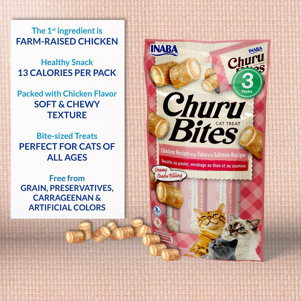 Inaba Churu Bites Chicken Wraps Tuna w/ Salmon Cat Treats (1.05oz)