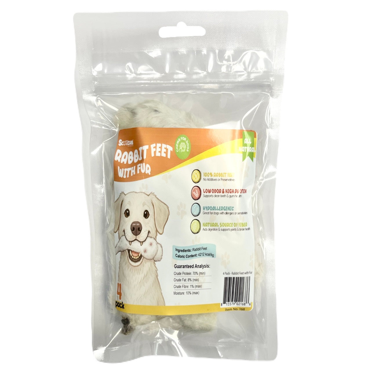 Scoochie Rabbit foot with Hair (4 Pack)