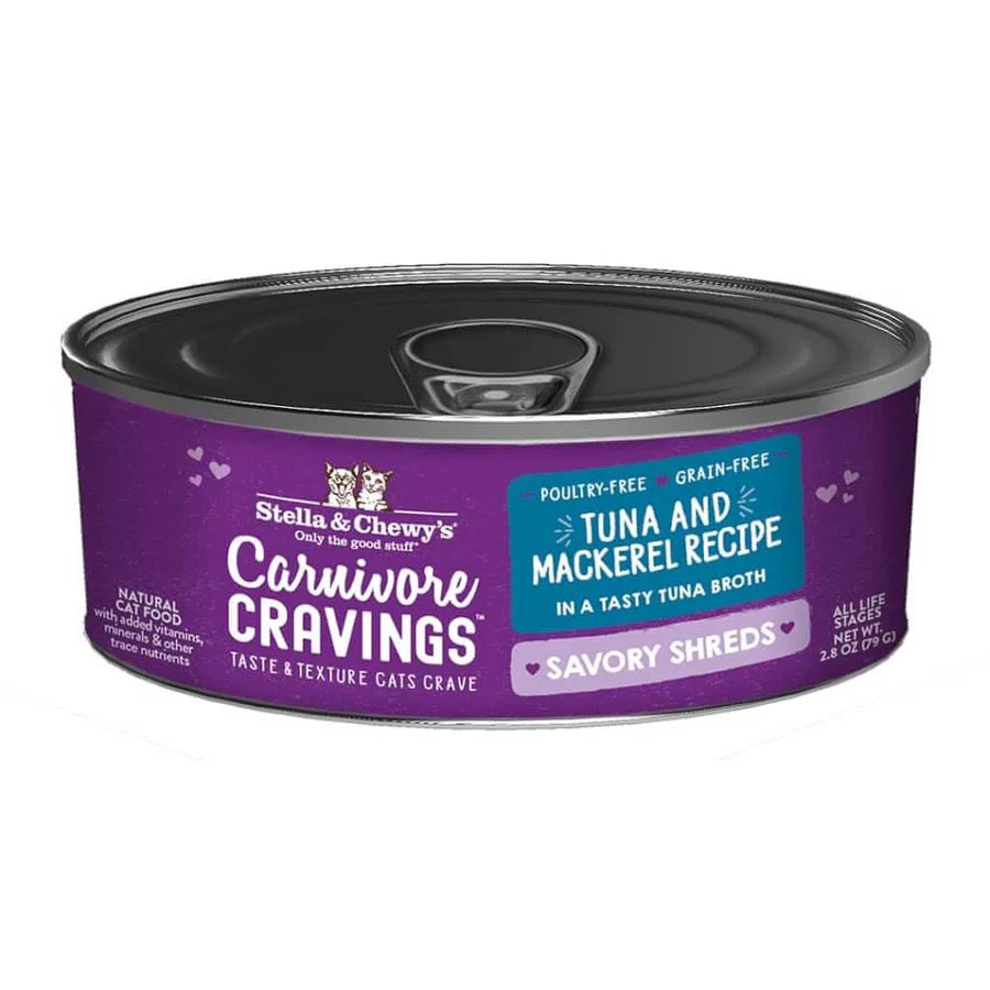 Stella & Chewy's Carnivore Cravings Savory Shreds Tuna & Mackerl in Broth (2.8oz)