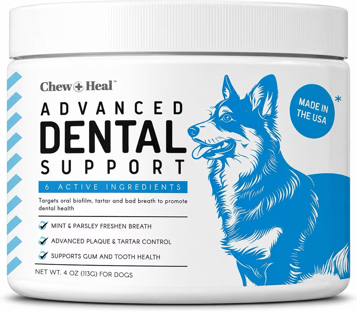 Chew + Heal Advanced Dental Support Powder with 6 Actives for Dogs 4oz