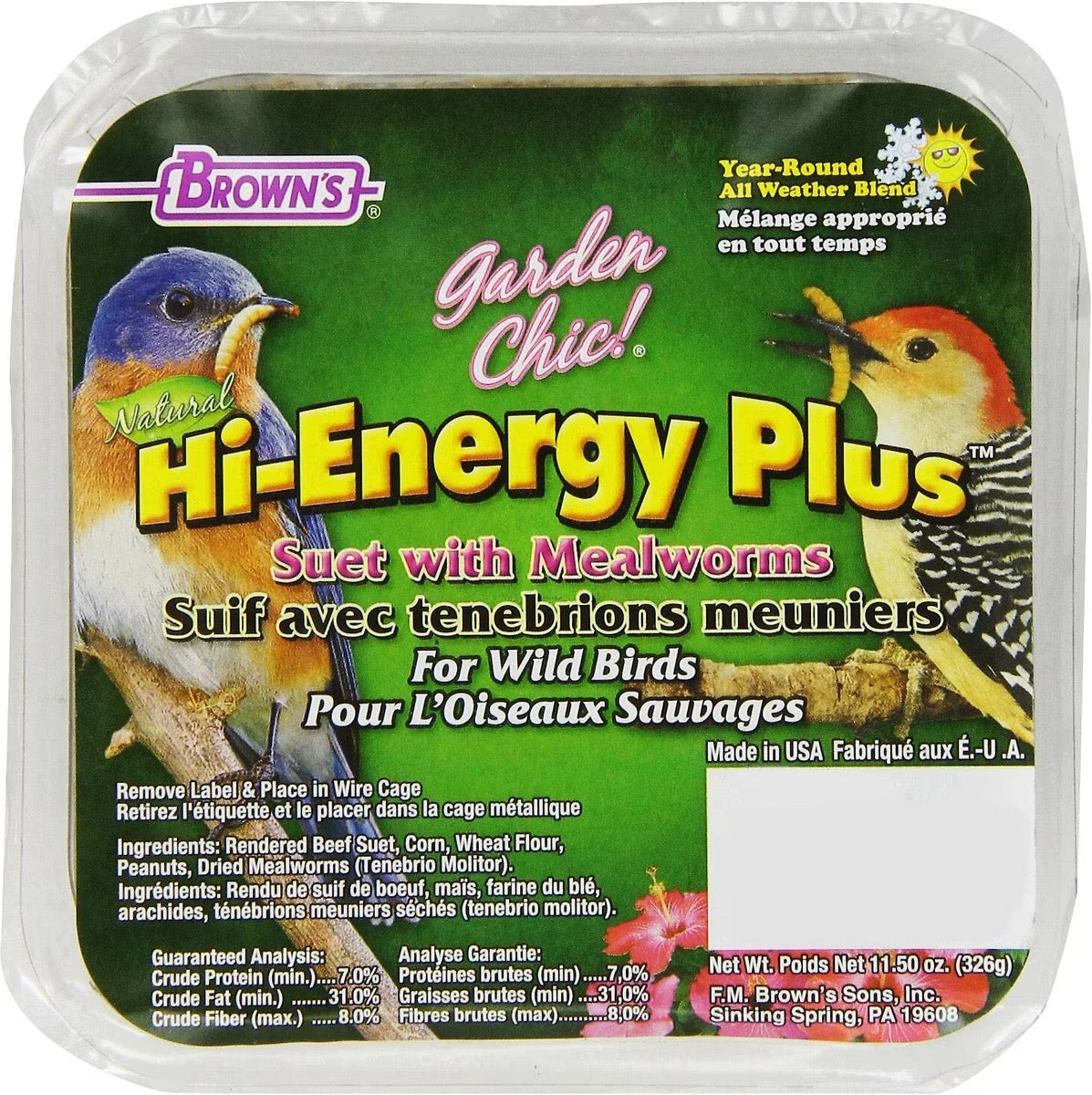 FM Brown's Garden Chic! Fixins Mealworms Suet 11oz