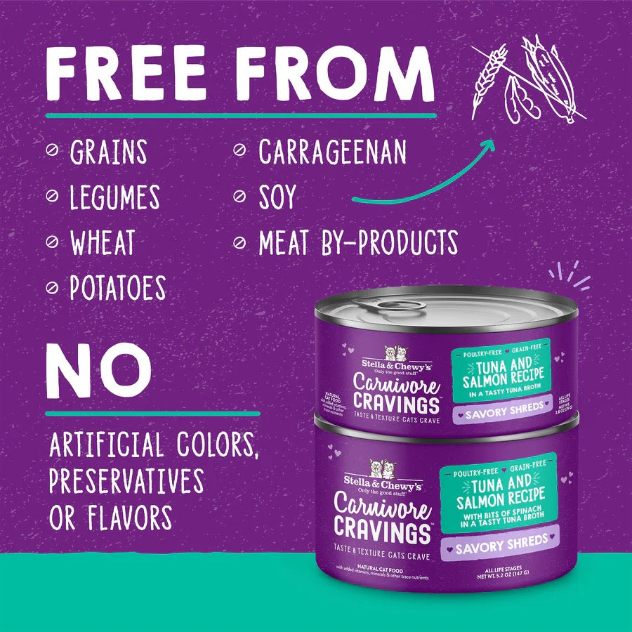 Stella & Chewy's Carnivore Cravings Savory Shreds Tuna & Salmon in Broth (2.8oz)