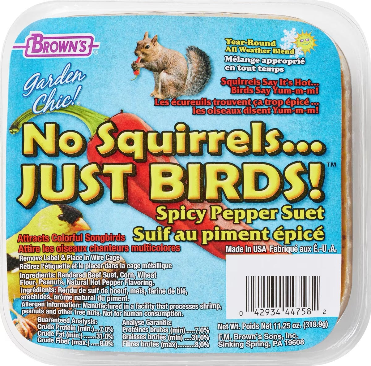 FM Brown's Garden Chic! Spicy Chili Pepper Suet 11 oz