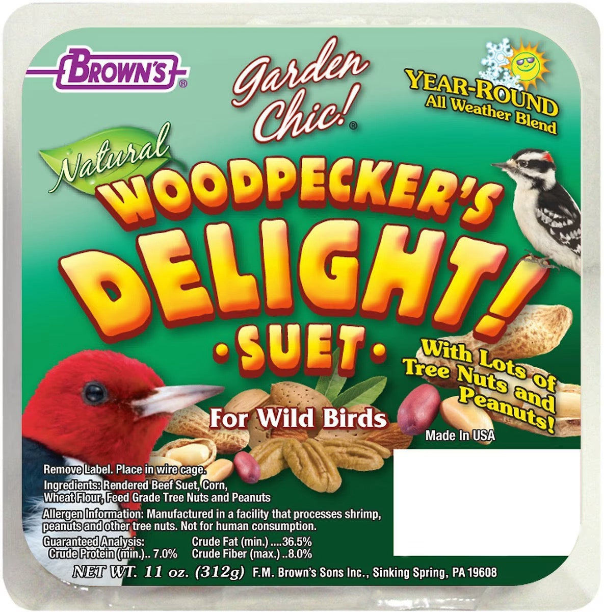 FM Brown's Garden Chic! Woodpecker's Delight Suet 11.5 oz