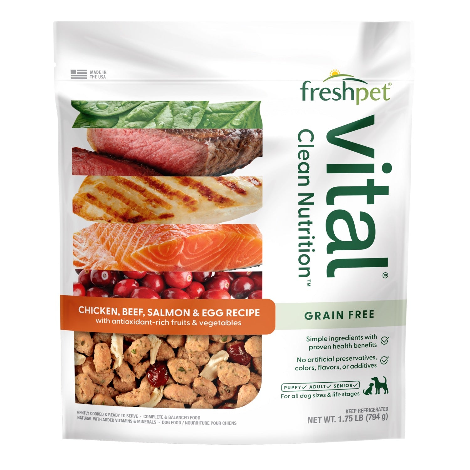 Freshpet Vital Grain Free Chicken, Beef, Salmon & Egg Dog Food (2lb)