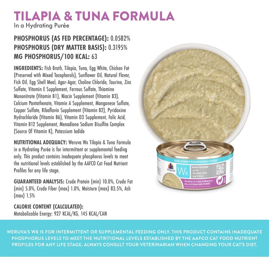 Weruva Wx Phosphorus Focused Hydrating Tilapia & Tuna Puree (5.5oz)