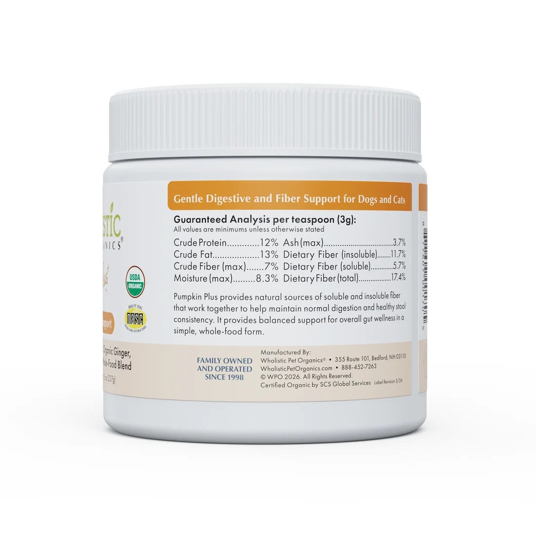 Wholistic Pet Organics Organic Pumpkin Plus | 8 oz