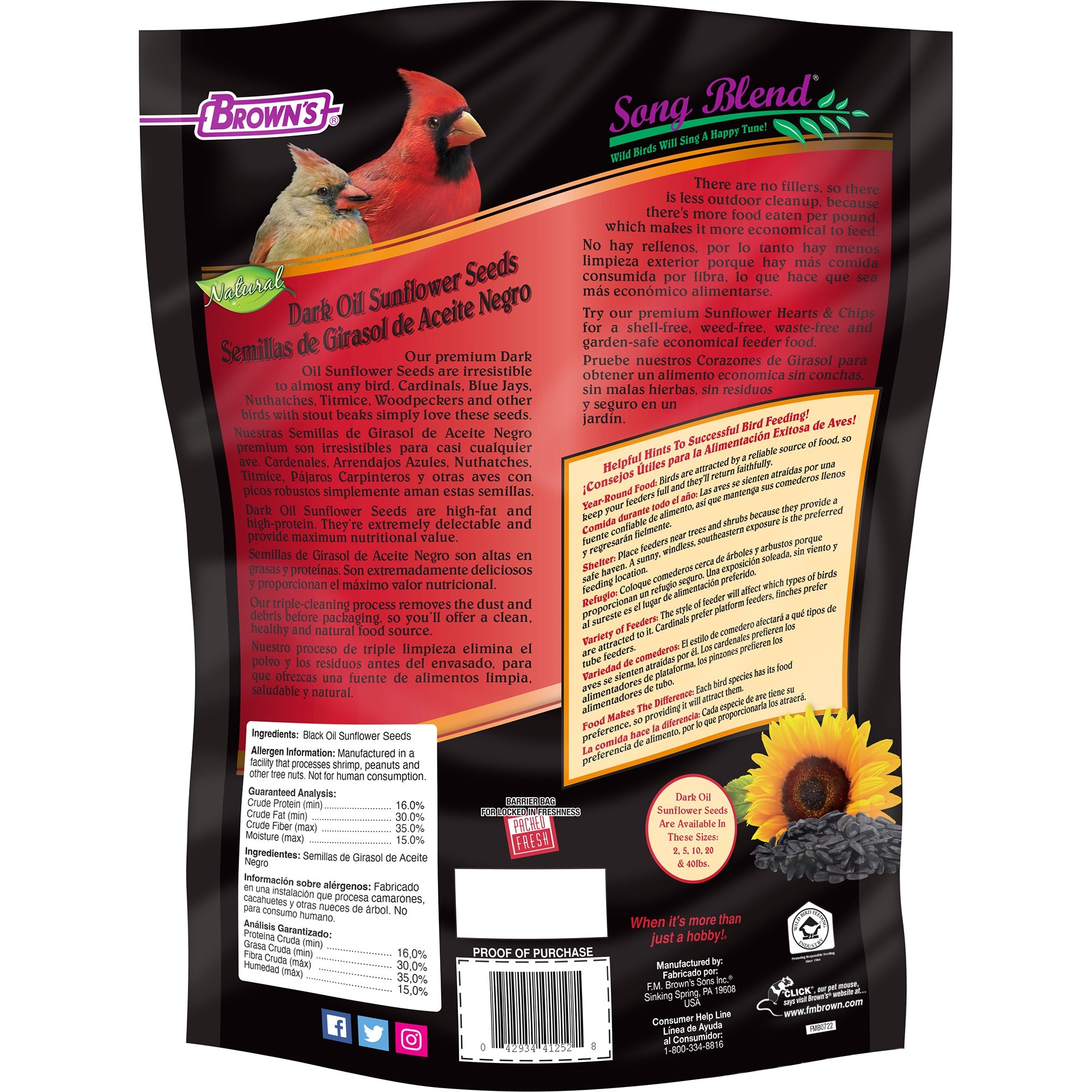FM Brown's Song Blend Dark Oil Sunflower (5lb)