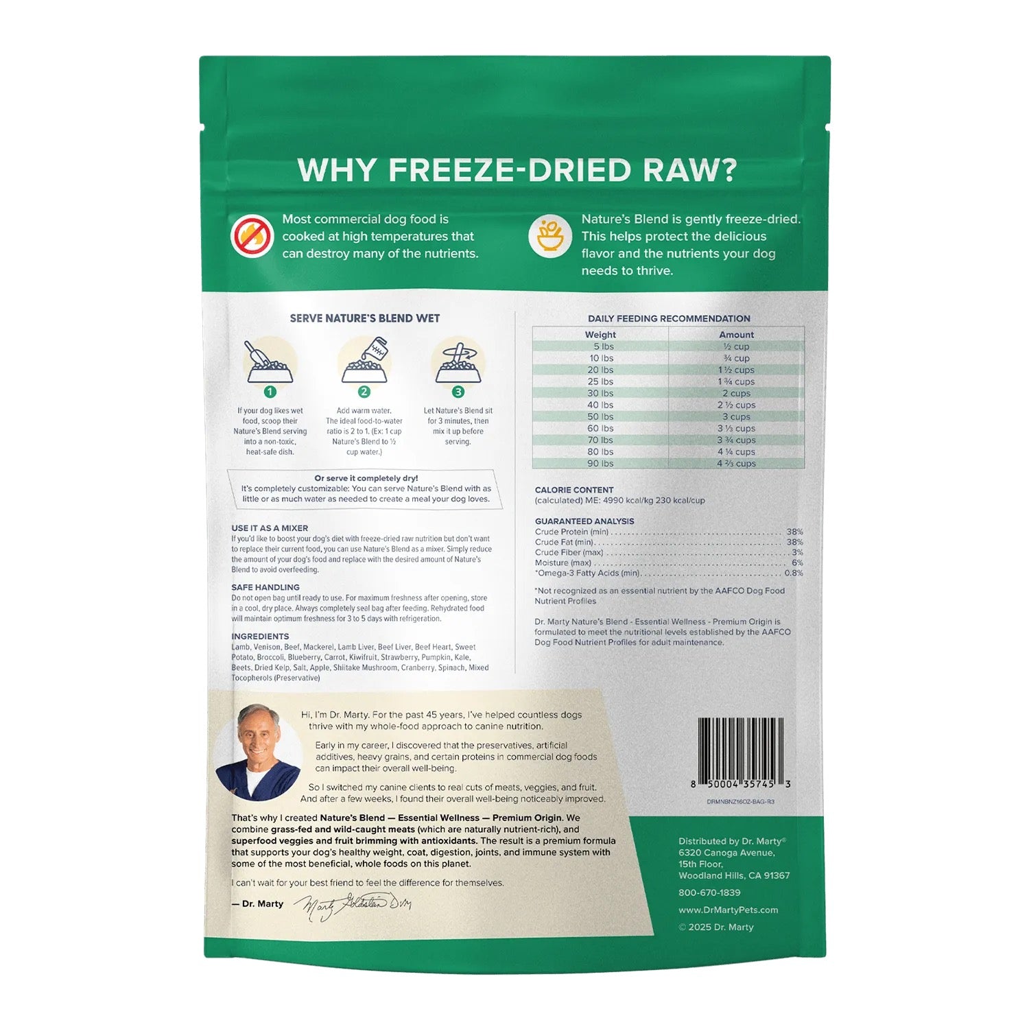 Dr Marty's Freeze Dried Raw Beef and Venison Dog Food (16oz)
