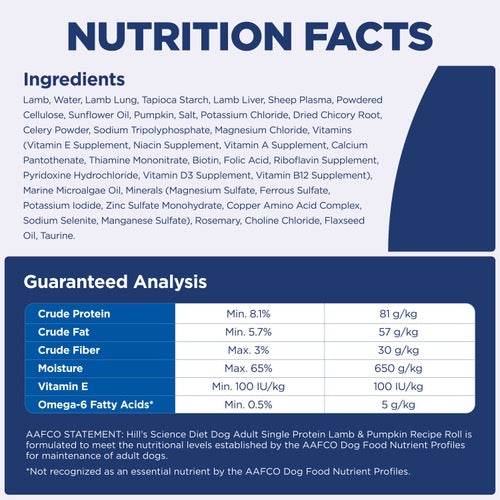 Hill's Science Diet Adult Single Protein Lamb & Pumpkin Recipe Refrigerated Fresh Dog Food