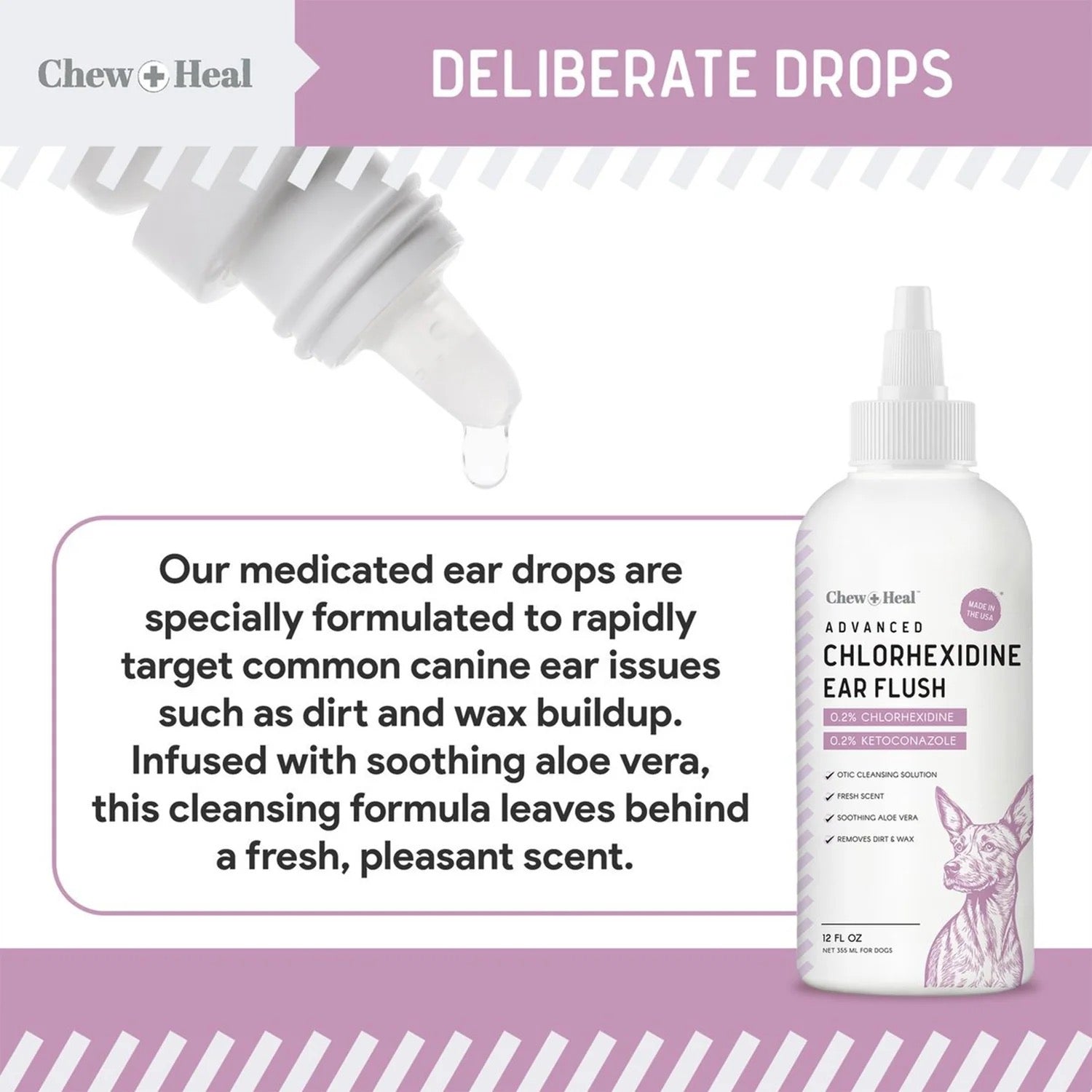 Chew + Heal Advanced Chlorhexidine Ear Flush for Dogs 4oz