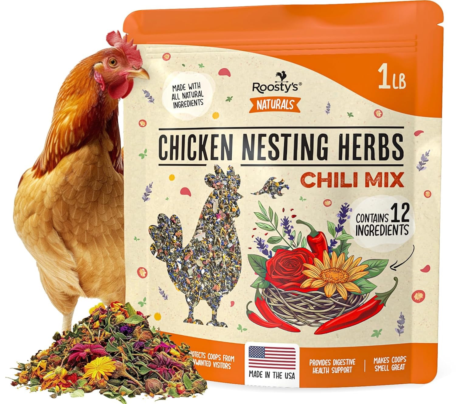 Roosty's Chicken Nesting Herbs | Pest Repellent | For Chicken Coops 1lb
